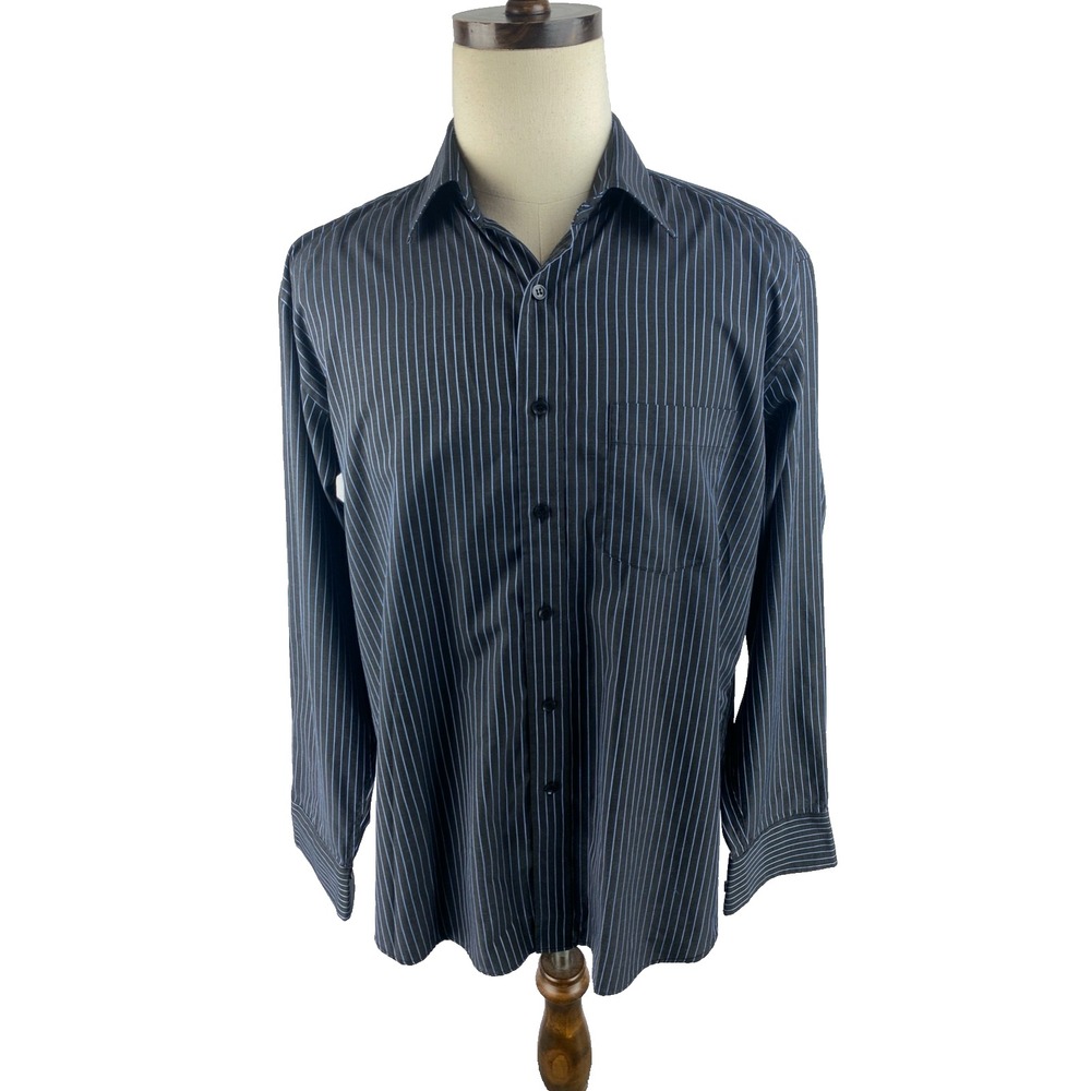 Paul Smith London Mens 18 (Fits 48") Black Striped Button Front Dress Shirt